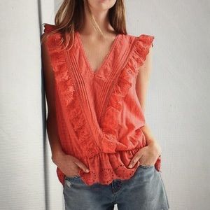 NWT Gap coral ruffle sleeve peplum top L